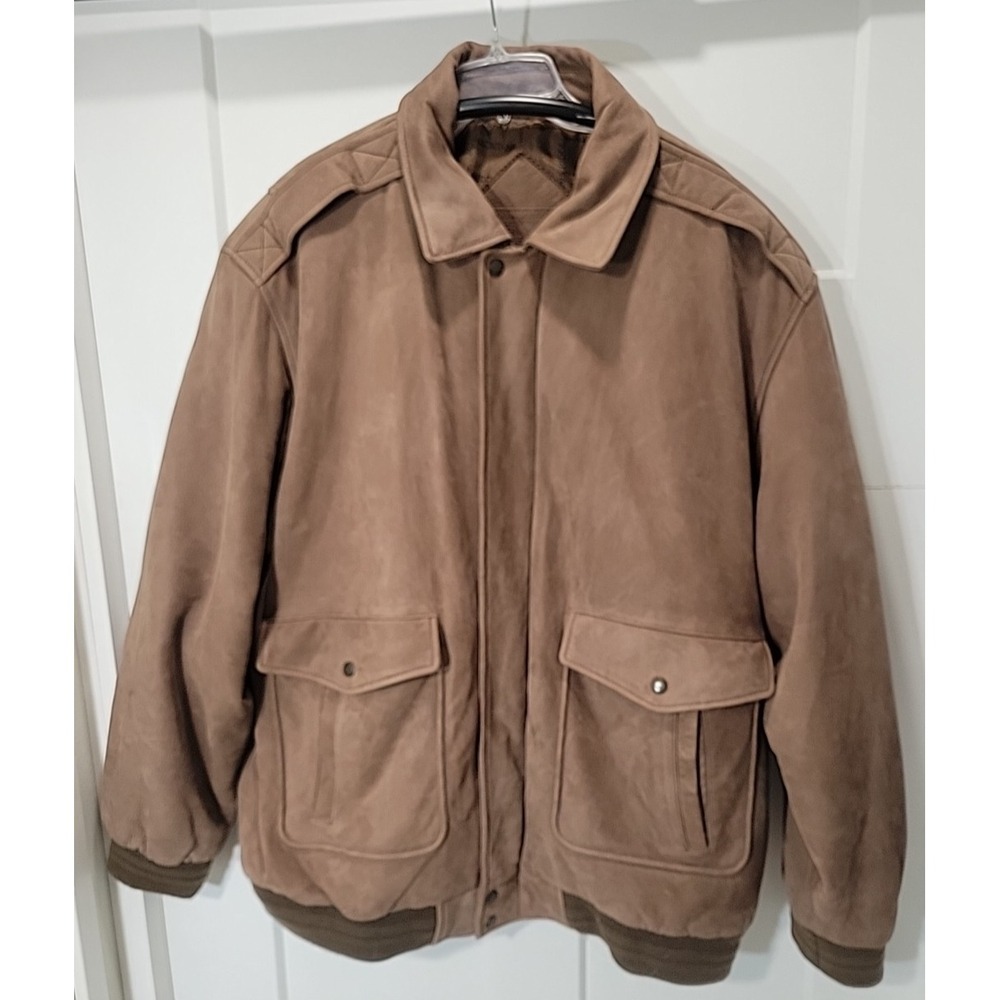Roundtree & Yorke men's leather bomber jacket brown size XL
